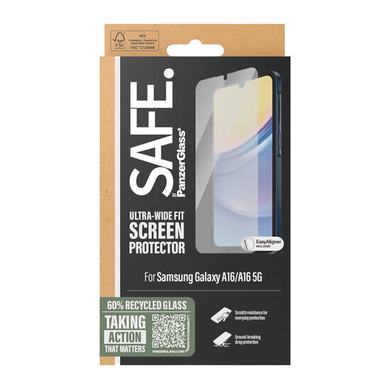 SAFE by PanzerGlass - Ultra-Wide Fit Screenprotector voor Samsung Galaxy A16 - Transparent