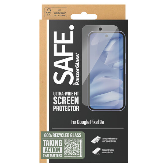SAFE by PanzerGlass - Ultra-Wide Fit Screenprotector voor Google Pixel 9a - Transparent