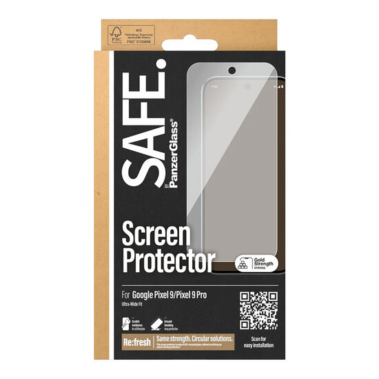 SAFE by PanzerGlass - Ultra-Wide Fit Screenprotector voor Google Pixel 9 / 9 Pro - Transparent