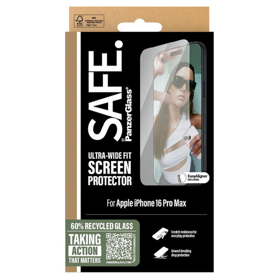 SAFE by PanzerGlass - Ultra-Wide Fit Screenprotector voor Apple iPhone 16 Pro Max - Transparent