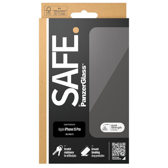 SAFE by PanzerGlass - Ultra-Wide Fit Screenprotector voor Apple iPhone 15 Pro - Transparent
