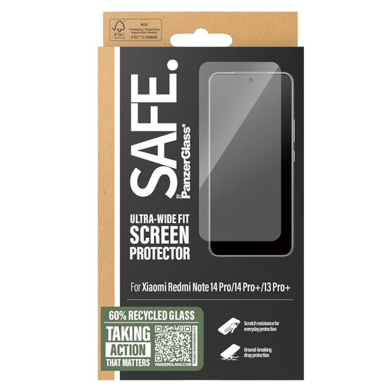 SAFE by PanzerGlass - Ultra-Wide Fit Screenprotector incl. applicator voor Xiaomi Redmi Note 14 Pro (4G/5G) / 14 Pro Plus / 13 Pro Plus - Transparent