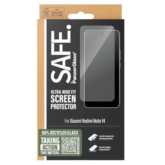 SAFE by PanzerGlass - Ultra-Wide Fit Screenprotector incl. applicator voor Xiaomi Redmi Note 14 (4G) - Transparent