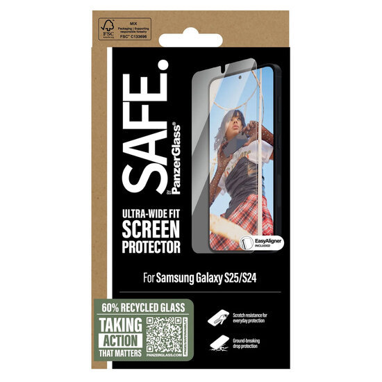 SAFE by PanzerGlass - Ultra-Wide Fit Screenprotector incl. applicator voor Samsung Galaxy S24 - Transparent