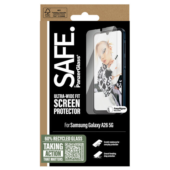 SAFE by PanzerGlass - Ultra-Wide Fit Screenprotector incl. applicator voor Samsung Galaxy A26 - Transparent