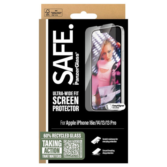 SAFE by PanzerGlass - Ultra-Wide Fit Screenprotector incl. applicator voor Apple iPhone 13 / 13 Pro / 14 / 16e - Transparent