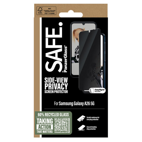 SAFE by PanzerGlass - Privacy Screenprotector Ultra Wide Fit met applicator voor Samsung Galaxy A26 - Transparent