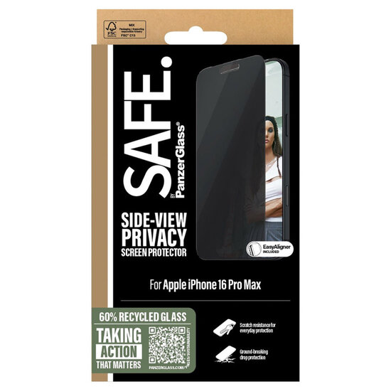 SAFE by PanzerGlass - Privacy Screenprotector Ultra Wide Fit met applicator voor Apple iPhone 16 Pro Max - Transparent
