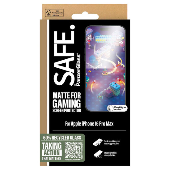 SAFE by PanzerGlass - Gaming Screenprotector Ultra Wide Fit met applicator voor Apple iPhone 16 Pro Max - Transparent