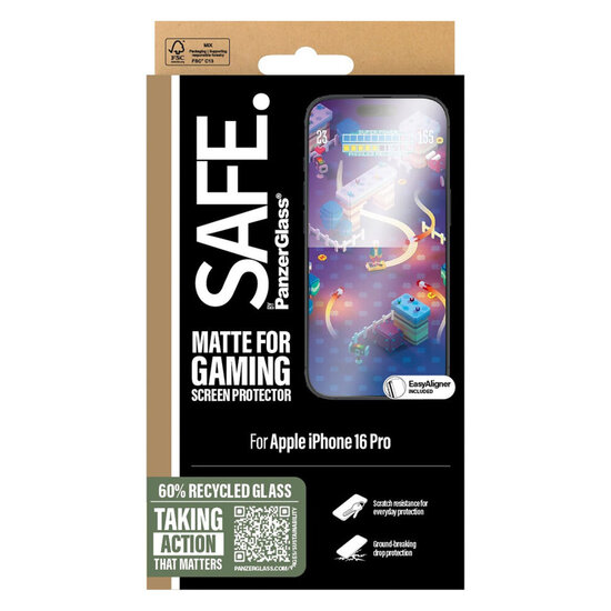 SAFE by PanzerGlass - Gaming Screenprotector Ultra Wide Fit met applicator voor Apple iPhone 16 Pro - Transparent