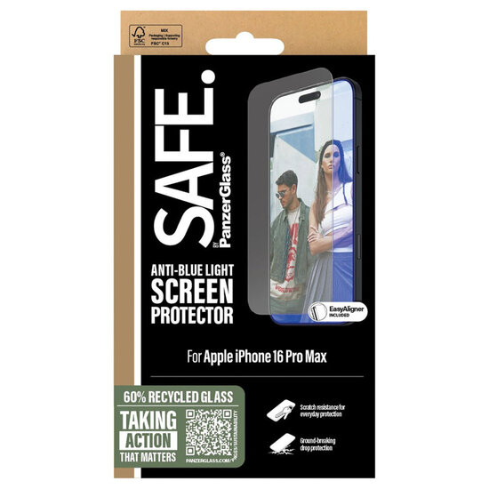 SAFE by PanzerGlass - EyeScreenprotector Ultra Wide Fit met applicator voor Apple iPhone 16 Pro Max - Transparent