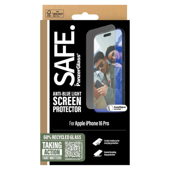 SAFE by PanzerGlass - EyeScreenprotector Ultra Wide Fit met applicator voor Apple iPhone 16 Pro - Transparent