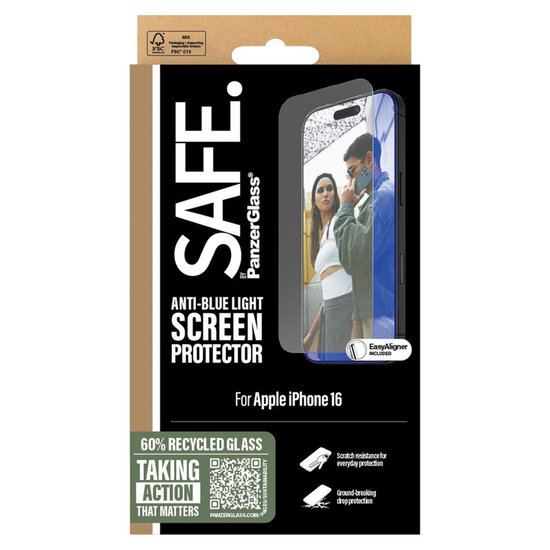 SAFE by PanzerGlass - EyeScreenprotector Ultra Wide Fit met applicator voor Apple iPhone 16 - Transparent