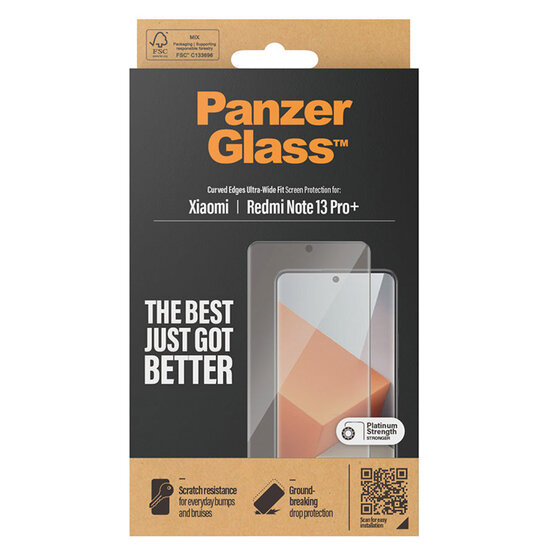 PanzerGlass - Ultra-Wide Fit Anti-Bacterial Screenprotector voor Xiaomi Redmi Note 13 Pro Plus (5G) - Transparent