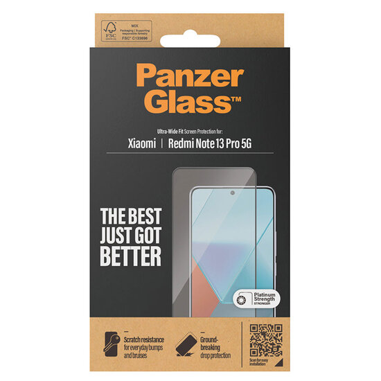 PanzerGlass - Ultra-Wide Fit Anti-Bacterial Screenprotector voor Xiaomi Redmi Note 13 Pro (5G) / POCO X6 - Transparent