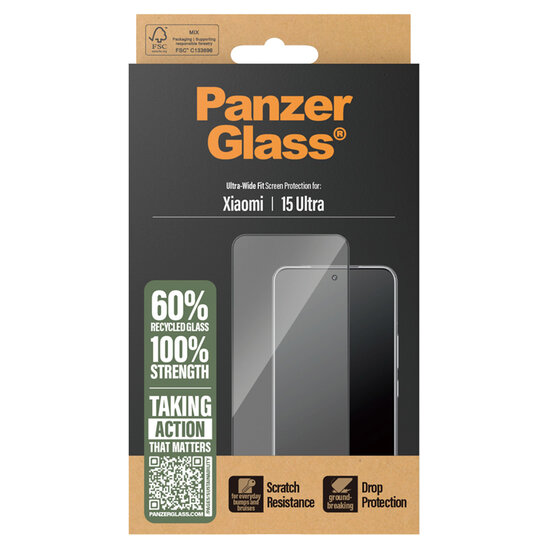 PanzerGlass - Ultra-Wide Fit Anti-Bacterial Screenprotector voor Xiaomi 15 Ultra - Transparent