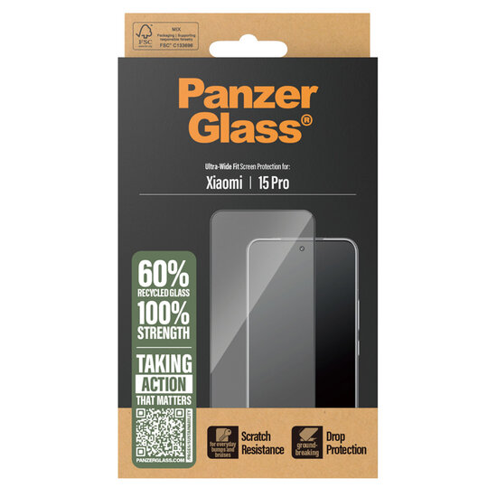 PanzerGlass - Ultra-Wide Fit Anti-Bacterial Screenprotector voor Xiaomi 15 Pro - Transparent