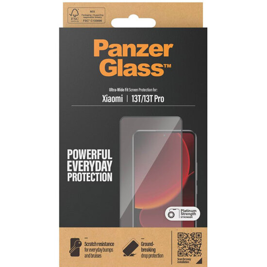 PanzerGlass - Ultra-Wide Fit Anti-Bacterial Screenprotector voor Xiaomi 13T / 13T Pro - Transparent