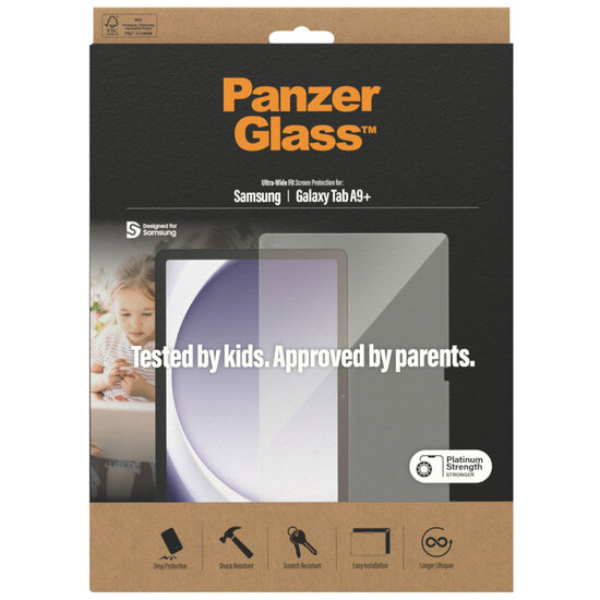 PanzerGlass - Ultra-Wide Fit Anti-Bacterial Screenprotector voor Samsung Galaxy Tab A9 Plus - Transparent