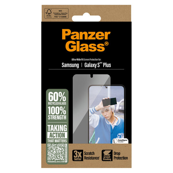 PanzerGlass - Ultra-Wide Fit Anti-Bacterial Screenprotector voor Samsung Galaxy S25 Plus - Transparent