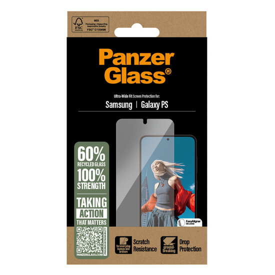 PanzerGlass - Ultra-Wide Fit Anti-Bacterial Screenprotector voor Samsung Galaxy S25 Edge - Transparent