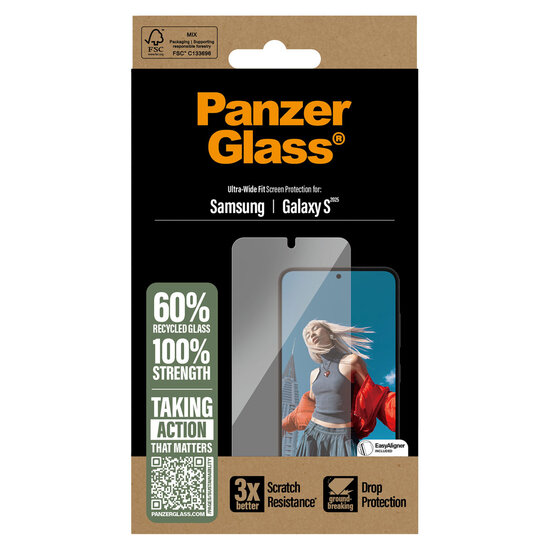 PanzerGlass - Ultra-Wide Fit Anti-Bacterial Screenprotector voor Samsung Galaxy S25 - Transparent