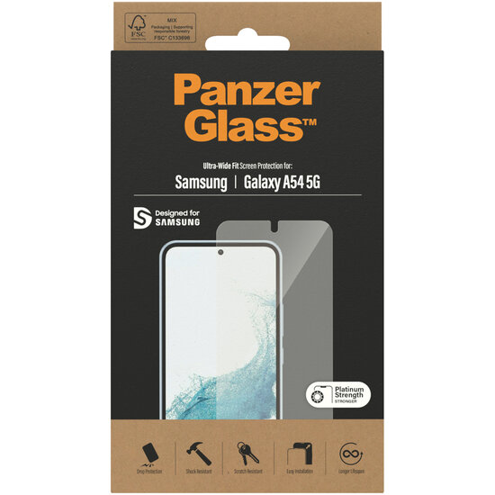 PanzerGlass - Ultra-Wide Fit Anti-Bacterial Screenprotector voor Samsung Galaxy A54 (5G) - Transparent