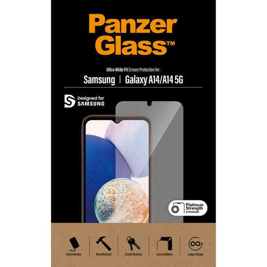 PanzerGlass - Ultra-Wide Fit Anti-Bacterial Screenprotector voor Samsung Galaxy A14 (5G/4G) - Transparent