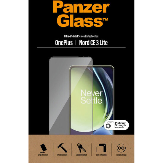 PanzerGlass - Ultra-Wide Fit Anti-Bacterial Screenprotector voor OnePlus Nord CE 3 Lite - Transparent