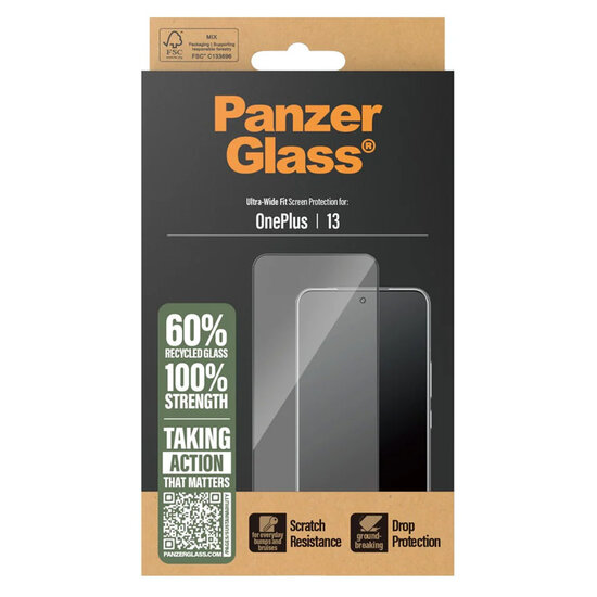 PanzerGlass - Ultra-Wide Fit Anti-Bacterial Screenprotector voor OnePlus 13 - Transparent