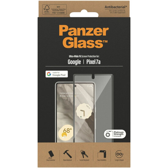 PanzerGlass - Ultra-Wide Fit Anti-Bacterial Screenprotector voor Google Pixel 7a - Transparent