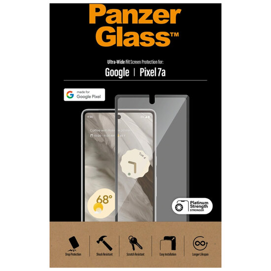 PanzerGlass - Ultra-Wide Fit Anti-Bacterial Screenprotector voor Google Pixel 7a - Transparent