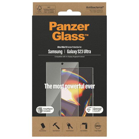 PanzerGlass - Ultra-Wide Fit Anti-Bacterial Screenprotector incl. applicator voor Samsung Galaxy S23 Ultra - Black