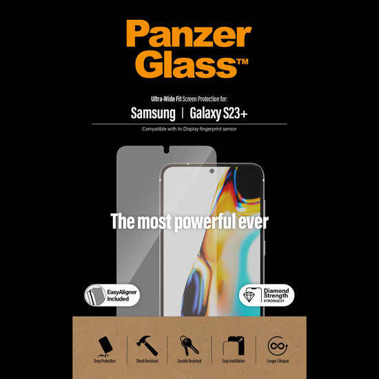 PanzerGlass - Ultra-Wide Fit Anti-Bacterial Screenprotector incl. applicator voor Samsung Galaxy S23 Plus - Black