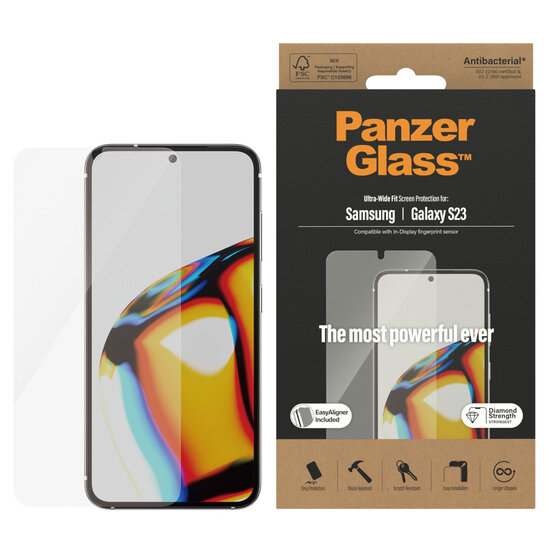 PanzerGlass - Ultra-Wide Fit Anti-Bacterial Screenprotector incl. applicator voor Samsung Galaxy S23 - Black