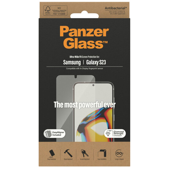PanzerGlass - Ultra-Wide Fit Anti-Bacterial Screenprotector incl. applicator voor Samsung Galaxy S23 - Black