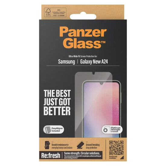 PanzerGlass - Refresh Ultra-Wide Fit Anti-Bacterial Screenprotector incl. applicator voor Samsung Galaxy A25 (5G) - Transparent
