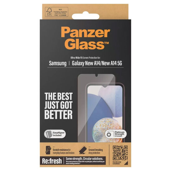 PanzerGlass - Refresh Ultra-Wide Fit Anti-Bacterial Screenprotector incl. applicator voor Samsung Galaxy A15 (5G) - Transparent