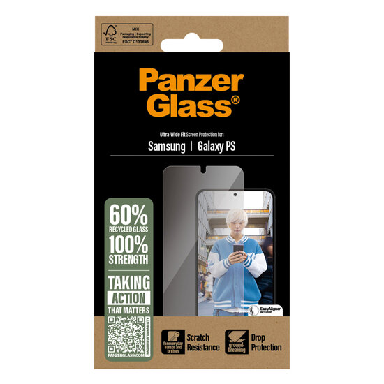 PanzerGlass - Privacy Ultra-Wide Fit Anti-Bacterial Screenprotector incl. applicator voor Samsung Galaxy S25 Edge - Transparent