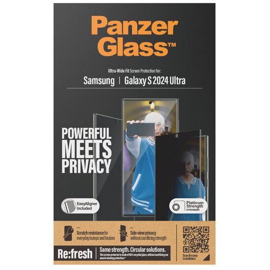 PanzerGlass - Privacy Ultra-Wide Fit Anti-Bacterial Screenprotector incl. applicator voor Samsung Galaxy S24 Ultra - Transparent