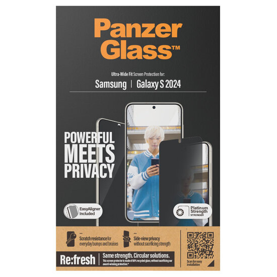 PanzerGlass - Privacy Ultra-Wide Fit Anti-Bacterial Screenprotector incl. applicator voor Samsung Galaxy S24 - Transparent