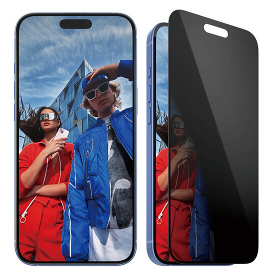 PanzerGlass - Privacy Ultra-Wide Fit Anti-Bacterial Screenprotector incl. applicator voor Apple iPhone 16 Plus - Transparent