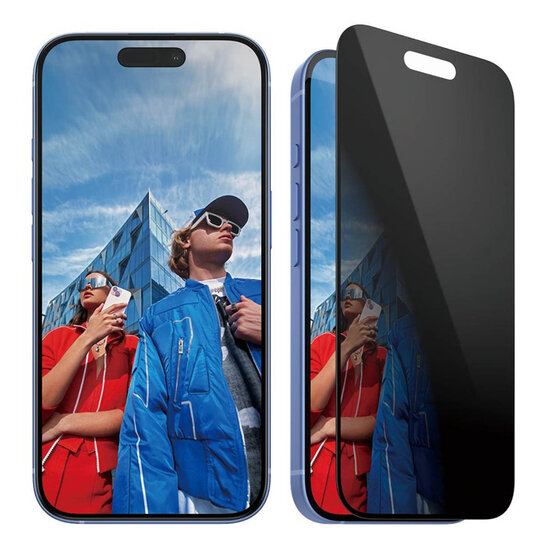 PanzerGlass - Privacy Ultra-Wide Fit Anti-Bacterial Screenprotector incl. applicator voor Apple iPhone 16 - Transparent
