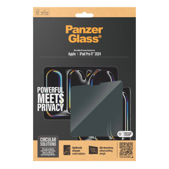 PanzerGlass - Privacy Screenprotector Ultra-Wide Fit voor Apple iPad Pro 11 (2024) M4 - Transparent