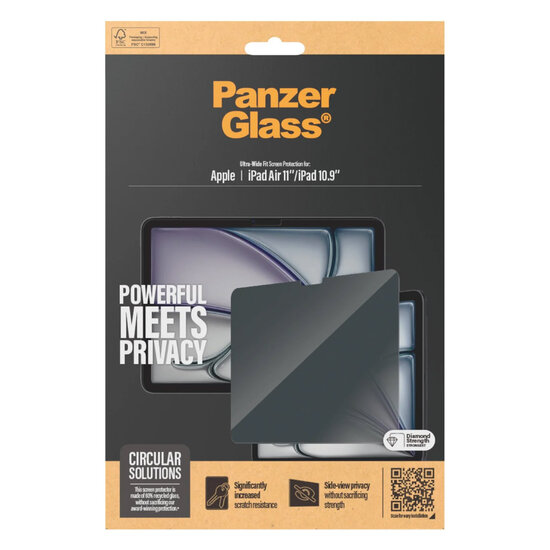 PanzerGlass - Privacy Screenprotector Ultra-Wide Fit voor Apple iPad Air 11 inch (2025) M3 / (2024) M2 / iPad 11 (2025) A16 / iPad 10 (2022) - Transparent