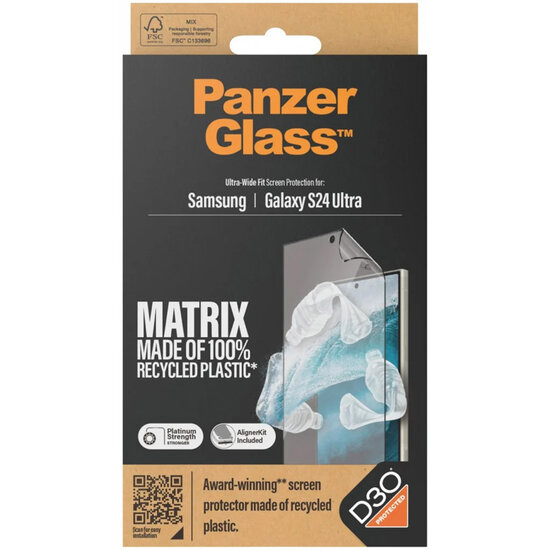 PanzerGlass - Matrix Recycled Ultra-Wide Fit Anti-Bacterial Screenprotector incl. applicator voor Samsung Galaxy S24 Ultra - Transparent
