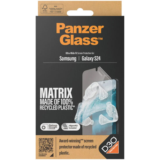 PanzerGlass - Matrix Recycled Ultra-Wide Fit Anti-Bacterial Screenprotector incl. applicator voor Samsung Galaxy S24 - Transparent