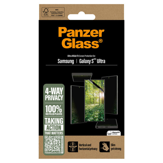 PanzerGlass - Matrix Recycled 4-way Privacy Screenprotector voor Samsung Galaxy S25 Ultra - Transparent