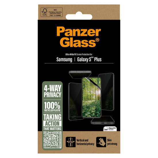PanzerGlass - Matrix Recycled 4-way Privacy Screenprotector voor Samsung Galaxy S25 Plus - Transparent