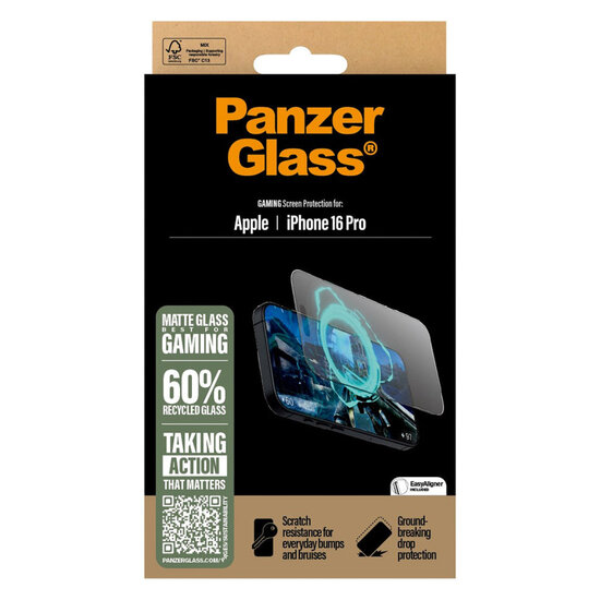 PanzerGlass - Gaming Screenprotector Ultra Wide Fit met applicator voor Apple iPhone 16 Pro - Transparent
